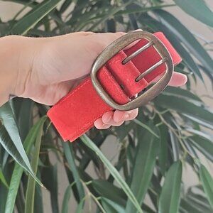 Genuine Red Suede Leather Double Tongue Belt